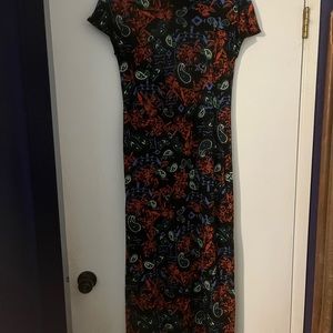 LuLaRoe Maria maxi dress, size xs. Black with red and purple paisley.